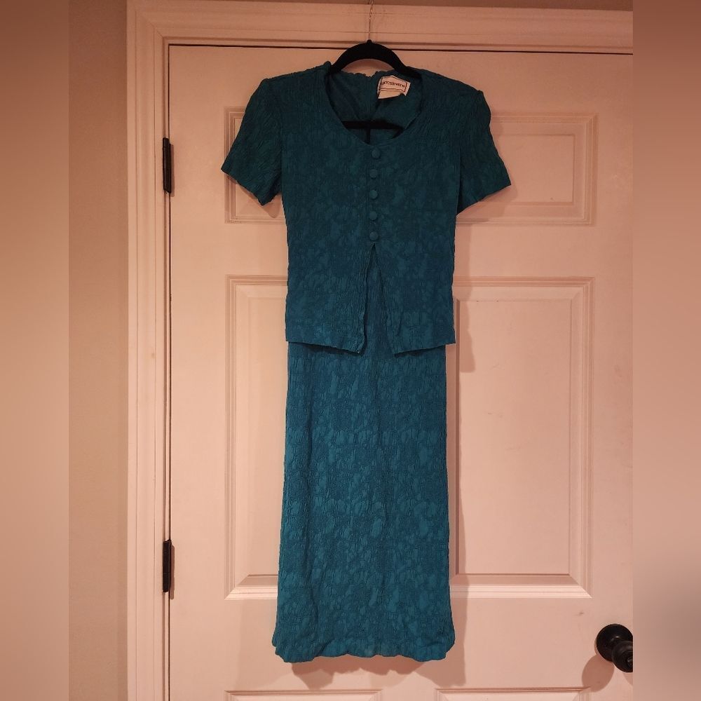 Karin Stevens vintage turquoise tie back midi dress M
